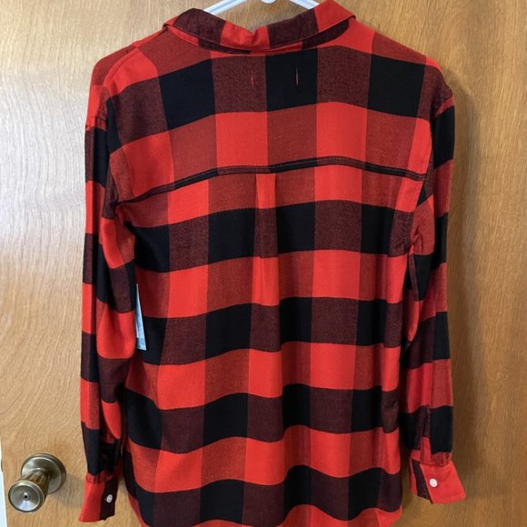 Old Navy Girls - XL 14 - Red & Black Plaid Tunic-Length Shirt - Button Front New - Picture 4 of 5
